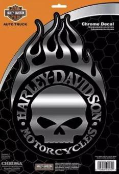 Harley-Davidson® Chrome Embossed Skull with Flames Decal