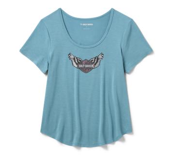 Harley-Davidson® Women's Winged Bling Scoop Neck Tee Teal