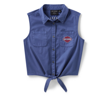 Harley-Davidson® Sleeveless Button Down Shirt Blue